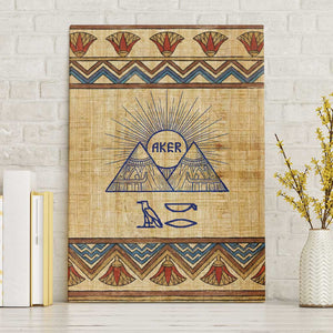 Aker Ancient Egyptian Canvas Wall Art with Hieroglyphic Pattern, Pyramid Symbol, and Twin Lion Guardians Motif - African Pride