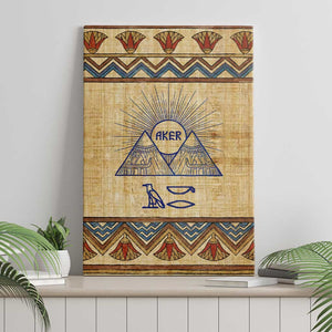 Aker Ancient Egyptian Canvas Wall Art with Hieroglyphic Pattern, Pyramid Symbol, and Twin Lion Guardians Motif - African Pride