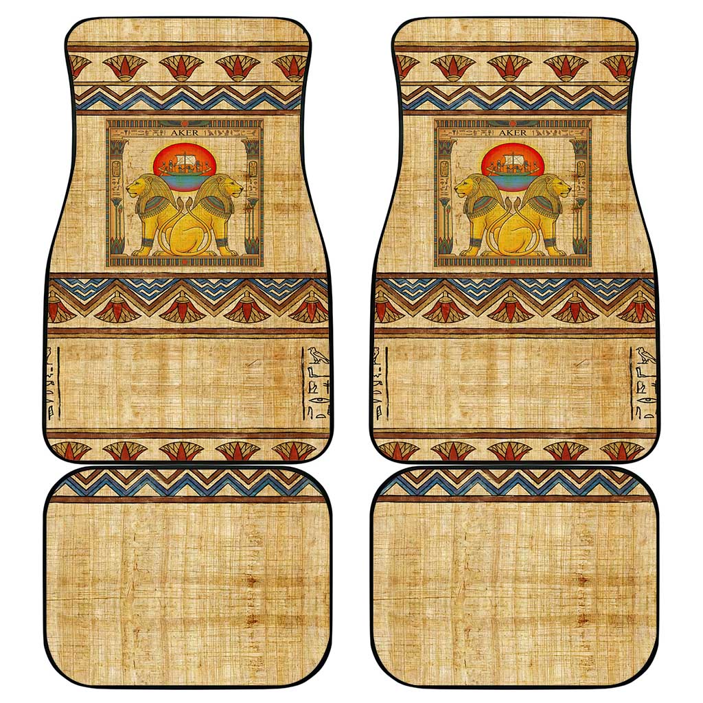 Aker Ancient Egyptian Car Mats with Hieroglyphic Pattern, Pyramid Symbol, and Twin Lion Guardians Motif - African Pride