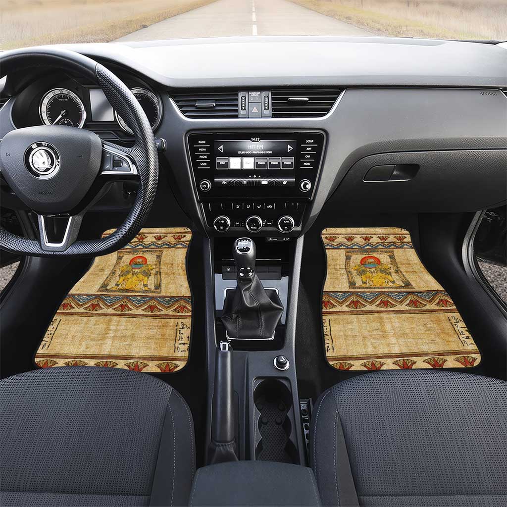 Aker Ancient Egyptian Car Mats with Hieroglyphic Pattern, Pyramid Symbol, and Twin Lion Guardians Motif - African Pride