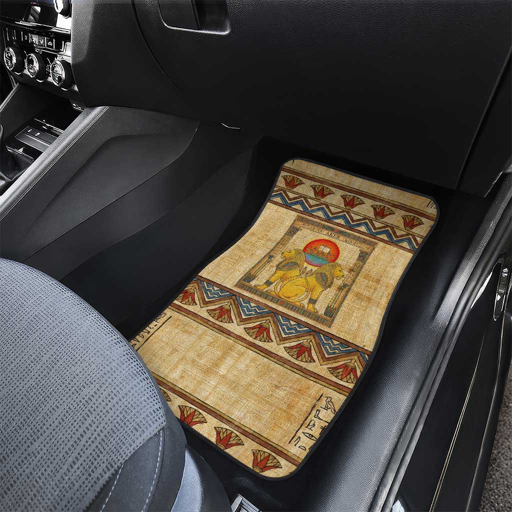 Aker Ancient Egyptian Car Mats with Hieroglyphic Pattern, Pyramid Symbol, and Twin Lion Guardians Motif - African Pride