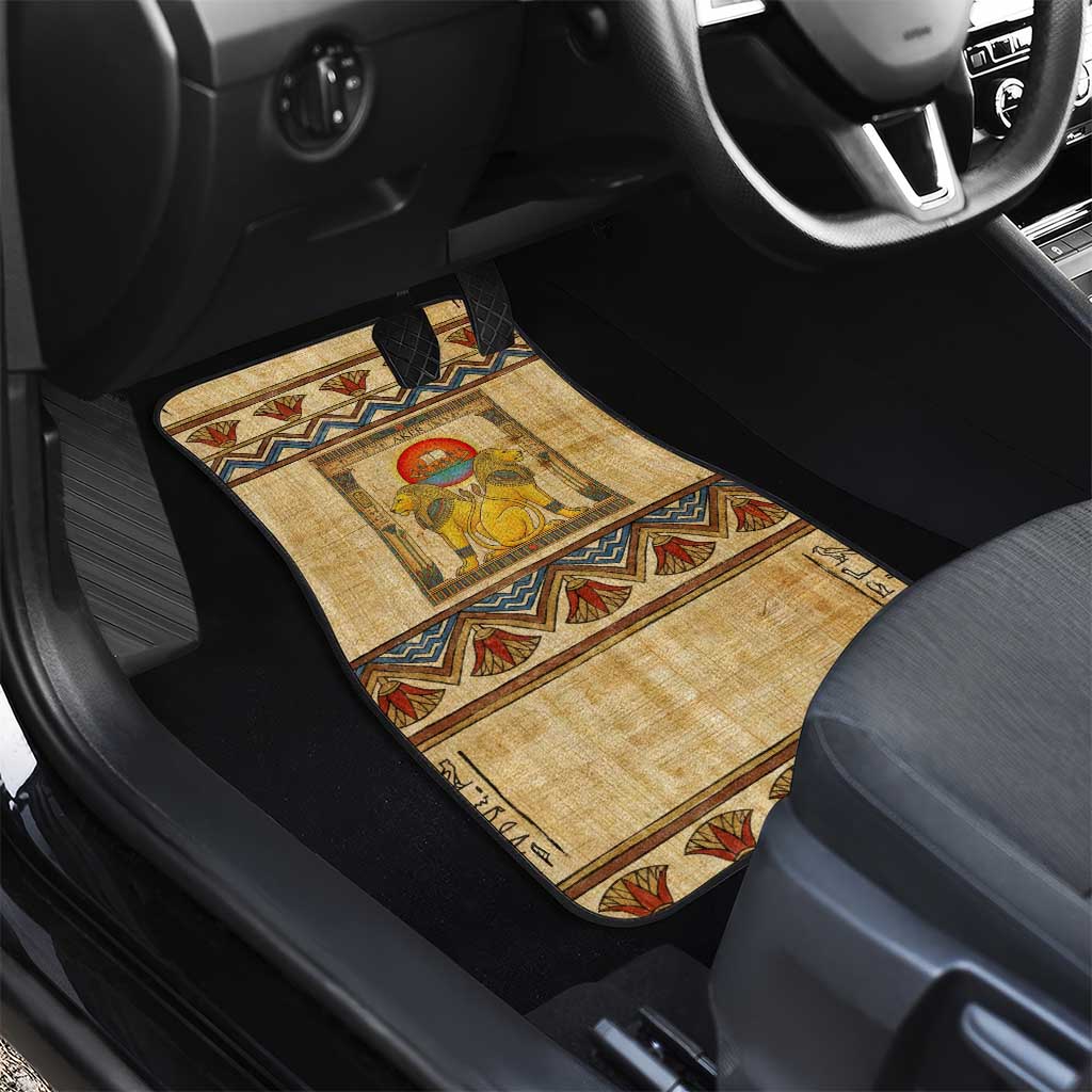 Aker Ancient Egyptian Car Mats with Hieroglyphic Pattern, Pyramid Symbol, and Twin Lion Guardians Motif - African Pride