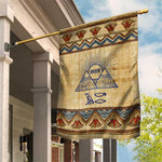 Aker Ancient Egyptian Garden Flag with Hieroglyphic Pattern, Pyramid Symbol, and Twin Lion Guardians Motif - African Pride