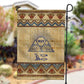 Aker Ancient Egyptian Garden Flag with Hieroglyphic Pattern, Pyramid Symbol, and Twin Lion Guardians Motif - African Pride