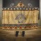 Aker Ancient Egyptian Hooded Blanket with Hieroglyphic Pattern, Pyramid Symbol, and Twin Lion Guardians Motif - African Pride