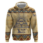 Aker Ancient Egyptian Hoodie with Hieroglyphic Pattern, Pyramid Symbol, and Twin Lion Guardians Motif - African Pride