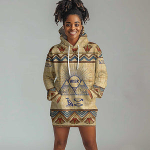 Aker Ancient Egyptian Hoodie Dress with Hieroglyphic Pattern, Pyramid Symbol, and Twin Lion Guardians Motif - African Pride