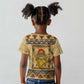Aker Ancient Egyptian Kid T shirt with Hieroglyphic Pattern, Pyramid Symbol, and Twin Lion Guardians Motif - African Pride
