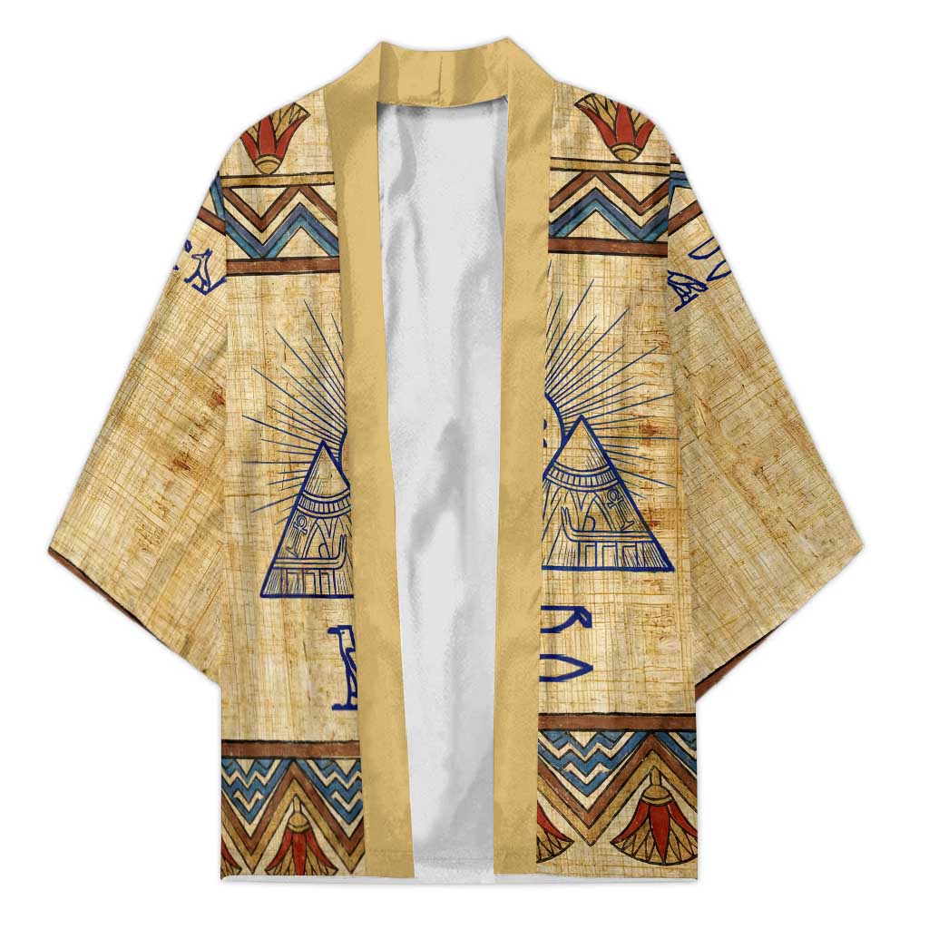 Aker Ancient Egyptian Kimono with Hieroglyphic Pattern, Pyramid Symbol, and Twin Lion Guardians Motif - African Pride