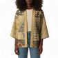 Aker Ancient Egyptian Kimono with Hieroglyphic Pattern, Pyramid Symbol, and Twin Lion Guardians Motif - African Pride