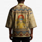 Aker Ancient Egyptian Kimono with Hieroglyphic Pattern, Pyramid Symbol, and Twin Lion Guardians Motif - African Pride