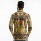 Aker Ancient Egyptian Long Sleeve Polo Shirt with Hieroglyphic Pattern, Pyramid Symbol, and Twin Lion Guardians Motif - African Pride
