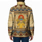 Aker Ancient Egyptian Padded Jacket with Hieroglyphic Pattern, Pyramid Symbol, and Twin Lion Guardians Motif - African Pride