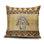 Aker Ancient Egyptian Pillow Cover with Hieroglyphic Pattern, Pyramid Symbol, and Twin Lion Guardians Motif - African Pride