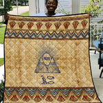 Aker Ancient Egyptian Quilt with Hieroglyphic Pattern, Pyramid Symbol, and Twin Lion Guardians Motif - African Pride