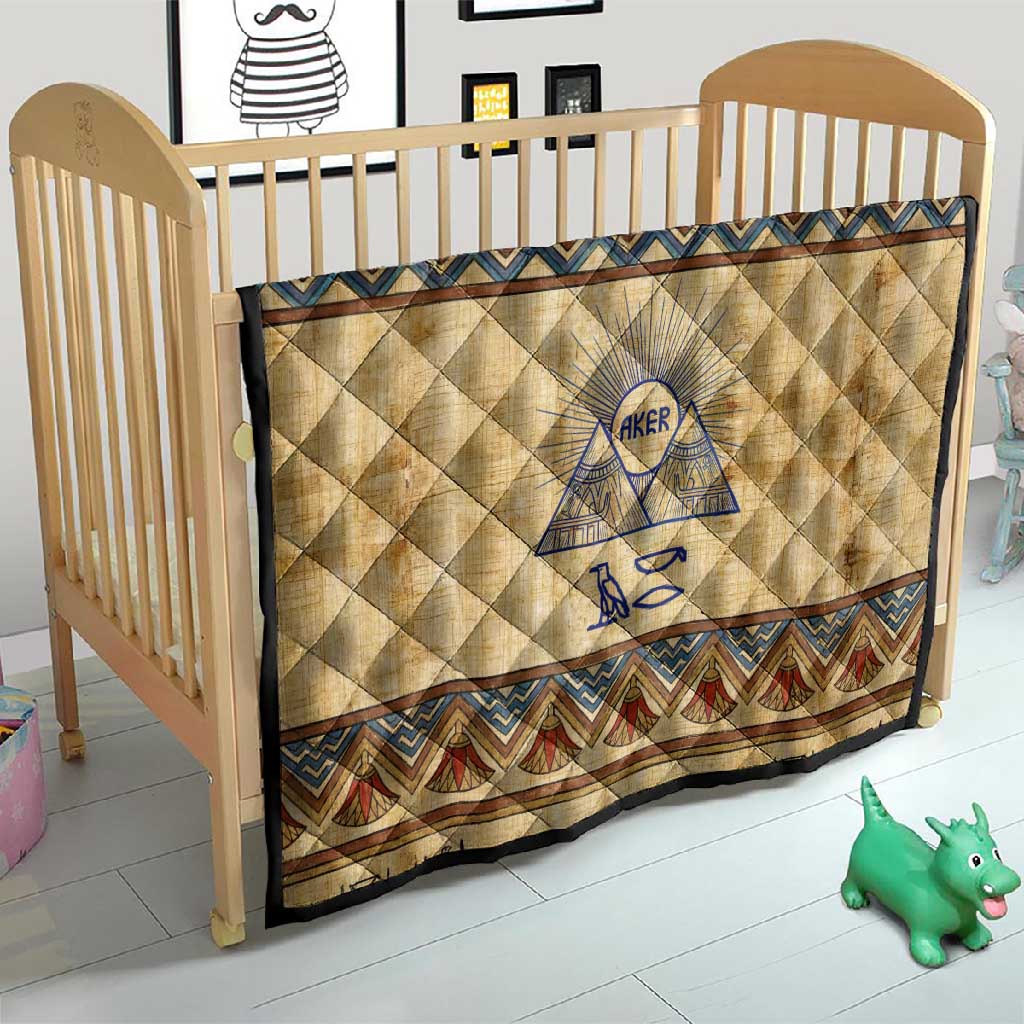 Aker Ancient Egyptian Quilt with Hieroglyphic Pattern, Pyramid Symbol, and Twin Lion Guardians Motif - African Pride
