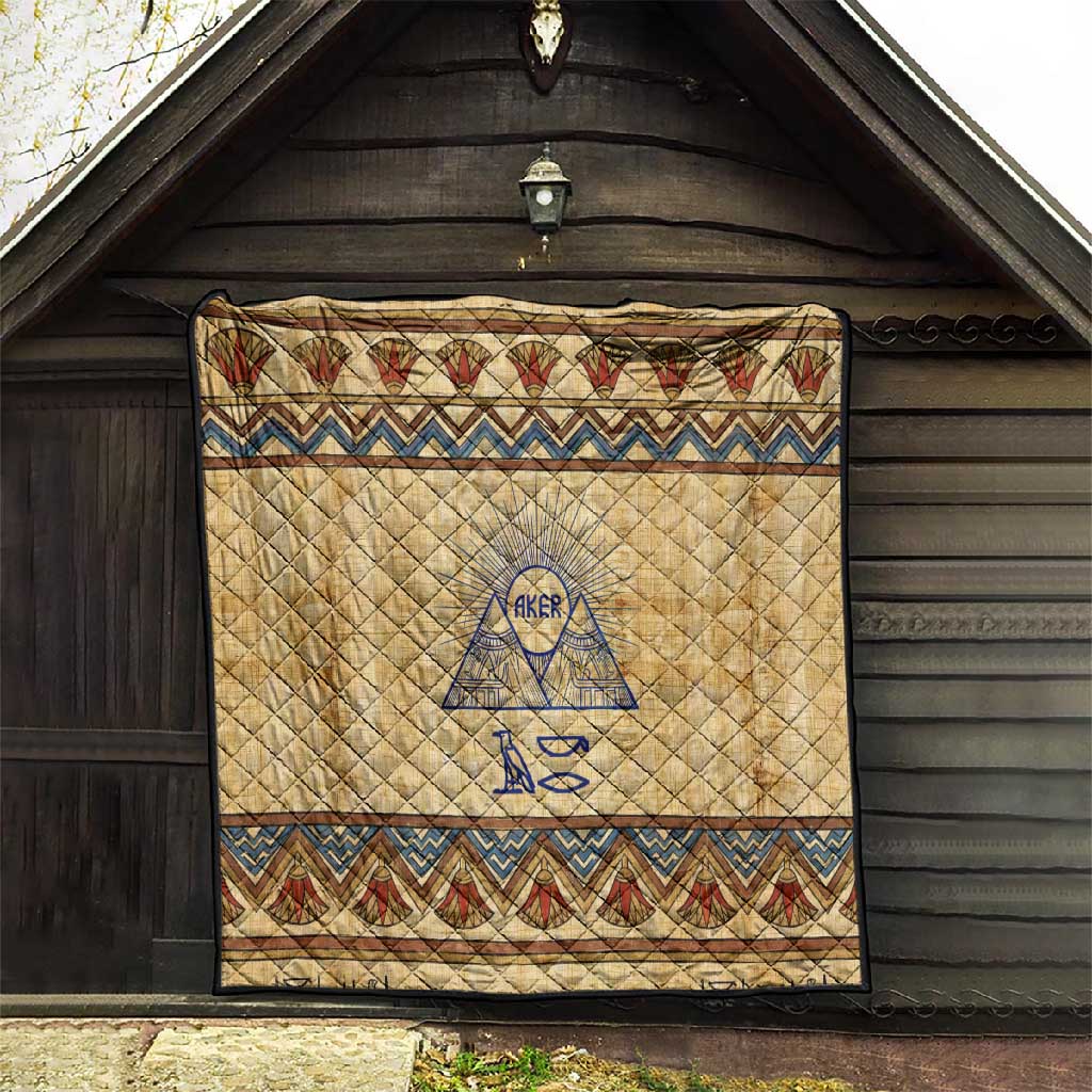 Aker Ancient Egyptian Quilt with Hieroglyphic Pattern, Pyramid Symbol, and Twin Lion Guardians Motif - African Pride