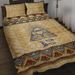Aker Ancient Egyptian Quilt Bed Set with Hieroglyphic Pattern, Pyramid Symbol, and Twin Lion Guardians Motif - African Pride