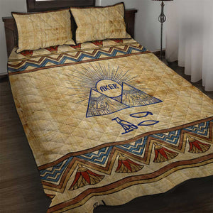 Aker Ancient Egyptian Quilt Bed Set with Hieroglyphic Pattern, Pyramid Symbol, and Twin Lion Guardians Motif - African Pride