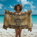 Aker Ancient Egyptian Sarong with Hieroglyphic Pattern, Pyramid Symbol, and Twin Lion Guardians Motif - African Pride