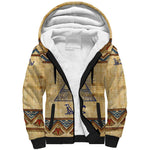 Aker Ancient Egyptian Sherpa Hoodie with Hieroglyphic Pattern, Pyramid Symbol, and Twin Lion Guardians Motif - African Pride