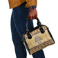 Aker Ancient Egyptian Shoulder Handbag with Hieroglyphic Pattern, Pyramid Symbol, and Twin Lion Guardians Motif - African Pride