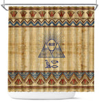 Aker Ancient Egyptian Shower Curtain with Hieroglyphic Pattern, Pyramid Symbol, and Twin Lion Guardians Motif - African Pride