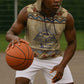 Aker Ancient Egyptian Sleeveless Hoodie with Hieroglyphic Pattern, Pyramid Symbol, and Twin Lion Guardians Motif - African Pride