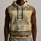 Aker Ancient Egyptian Sleeveless Hoodie with Hieroglyphic Pattern, Pyramid Symbol, and Twin Lion Guardians Motif - African Pride
