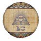 Aker Ancient Egyptian Spare Tire Cover with Hieroglyphic Pattern, Pyramid Symbol, and Twin Lion Guardians Motif - African Pride