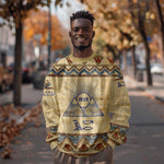 Aker Ancient Egyptian Sweatshirt with Hieroglyphic Pattern, Pyramid Symbol, and Twin Lion Guardians Motif - African Pride