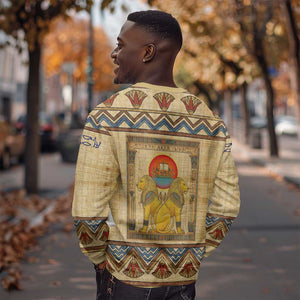 Aker Ancient Egyptian Sweatshirt with Hieroglyphic Pattern, Pyramid Symbol, and Twin Lion Guardians Motif - African Pride