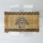 Aker Ancient Egyptian Tablecloth with Hieroglyphic Pattern, Pyramid Symbol, and Twin Lion Guardians Motif - African Pride