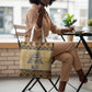 Aker Ancient Egyptian Tote Bag with Hieroglyphic Pattern, Pyramid Symbol, and Twin Lion Guardians Motif - African Pride