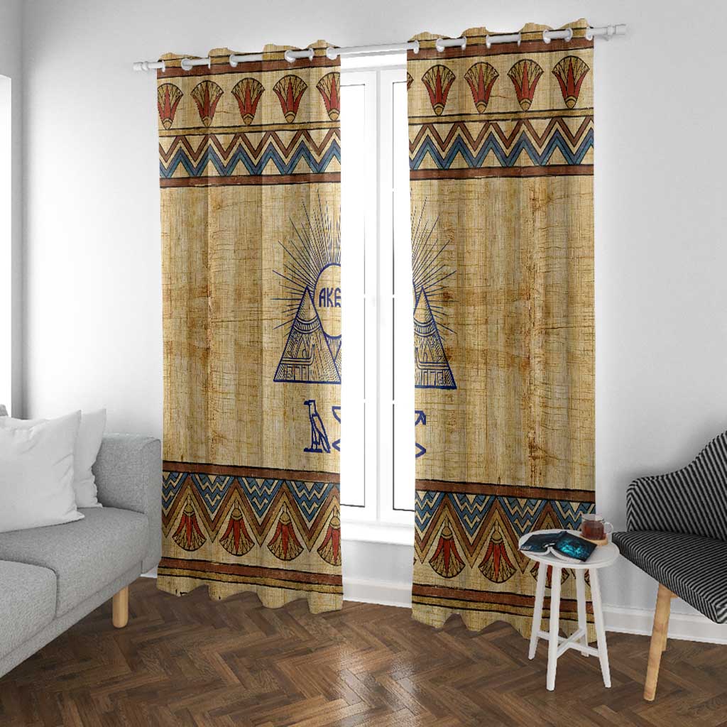 Aker Ancient Egyptian Window Curtain with Hieroglyphic Pattern, Pyramid Symbol, and Twin Lion Guardians Motif - African Pride