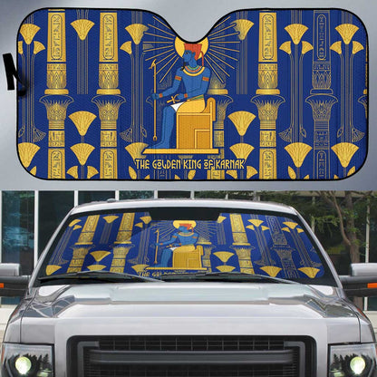 Amun Auto Sun Shade Ancient Egyptian Hieroglyphic, Pharaoh and Scarab - African Pride