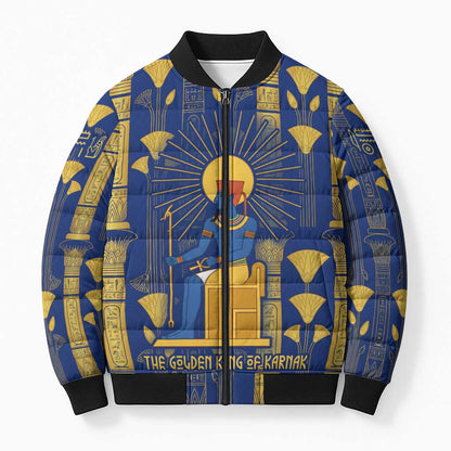 Amun Bomber Puffer Jacket Ancient Egyptian Hieroglyphic, Pharaoh and Scarab - African Pride