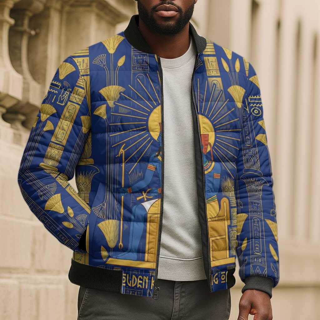 Amun Bomber Puffer Jacket Ancient Egyptian Hieroglyphic, Pharaoh and Scarab - African Pride