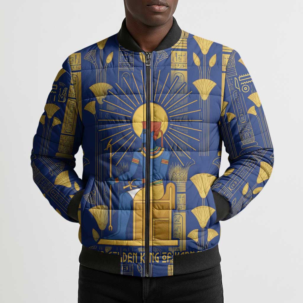 Amun Bomber Puffer Jacket Ancient Egyptian Hieroglyphic, Pharaoh and Scarab - African Pride