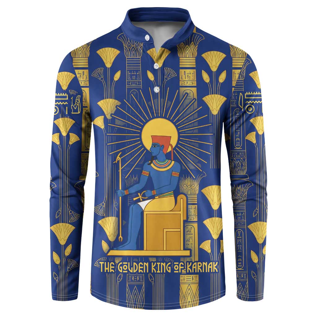Amun Button Sweatshirt Ancient Egyptian Hieroglyphic, Pharaoh and Scarab