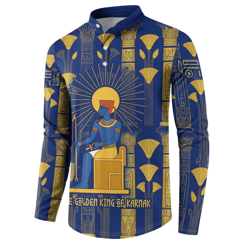 Amun Button Sweatshirt Ancient Egyptian Hieroglyphic, Pharaoh and Scarab