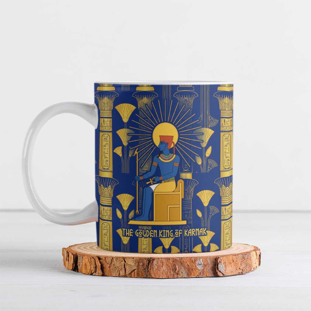 Amun Ceramic Mug Ancient Egyptian Hieroglyphic, Pharaoh and Scarab - African Pride