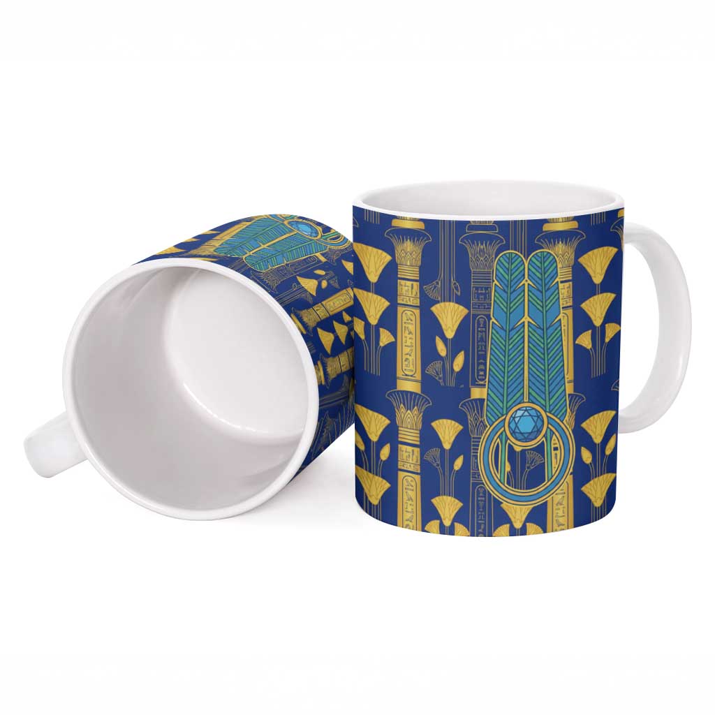 Amun Ceramic Mug Ancient Egyptian Hieroglyphic, Pharaoh and Scarab - African Pride