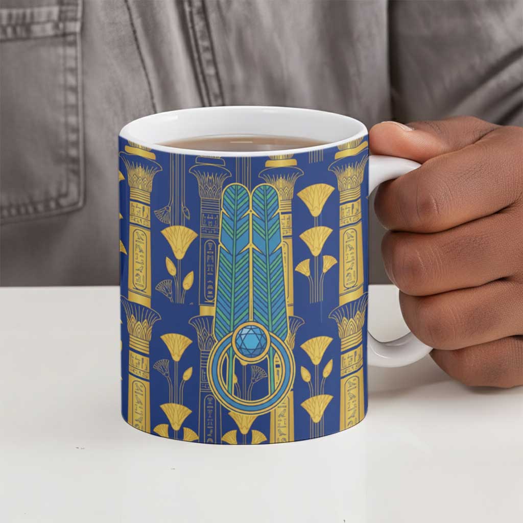 Amun Ceramic Mug Ancient Egyptian Hieroglyphic, Pharaoh and Scarab - African Pride