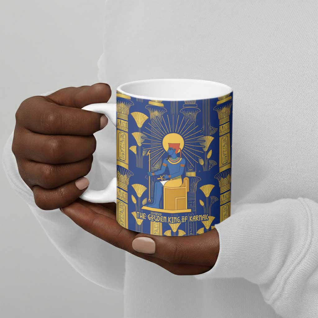 Amun Ceramic Mug Ancient Egyptian Hieroglyphic, Pharaoh and Scarab - African Pride