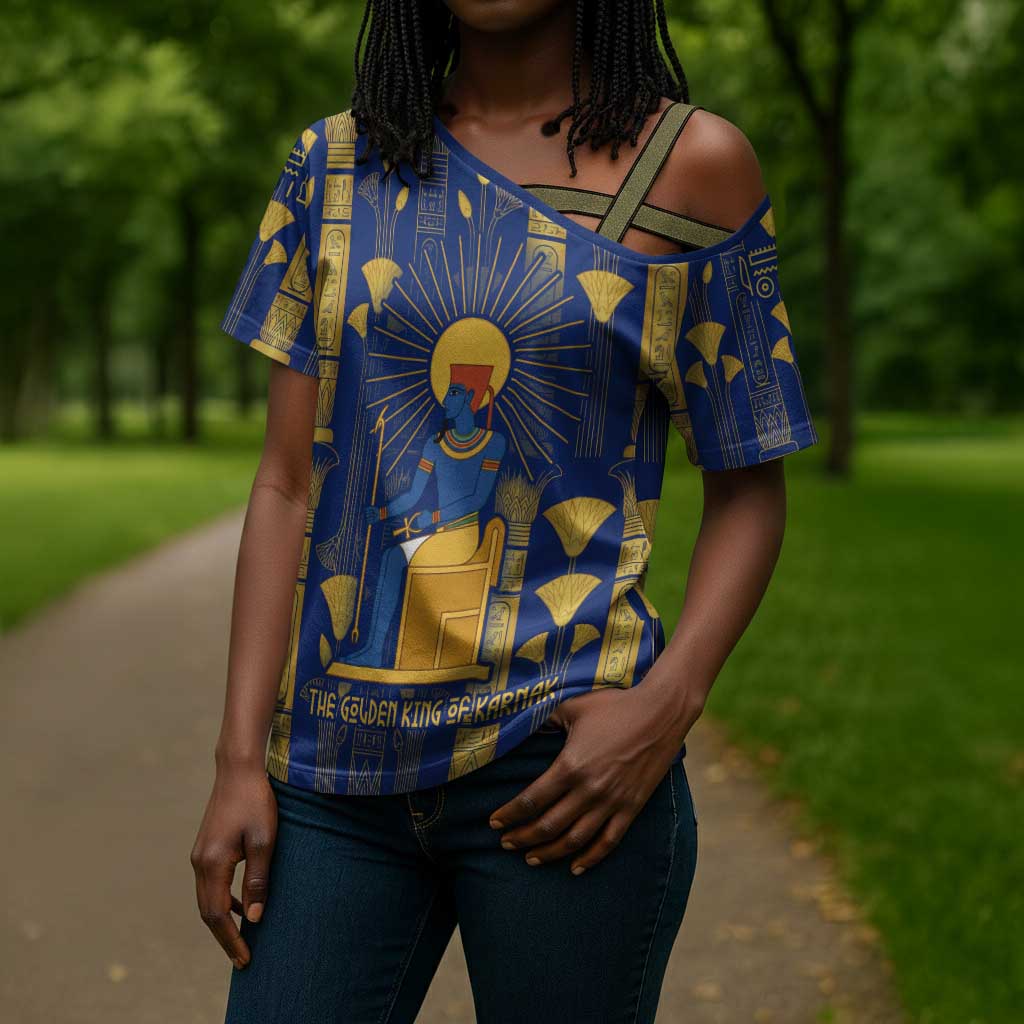 Amun Cross Shoulder Shirt Ancient Egyptian Hieroglyphic, Pharaoh and Scarab - African Pride