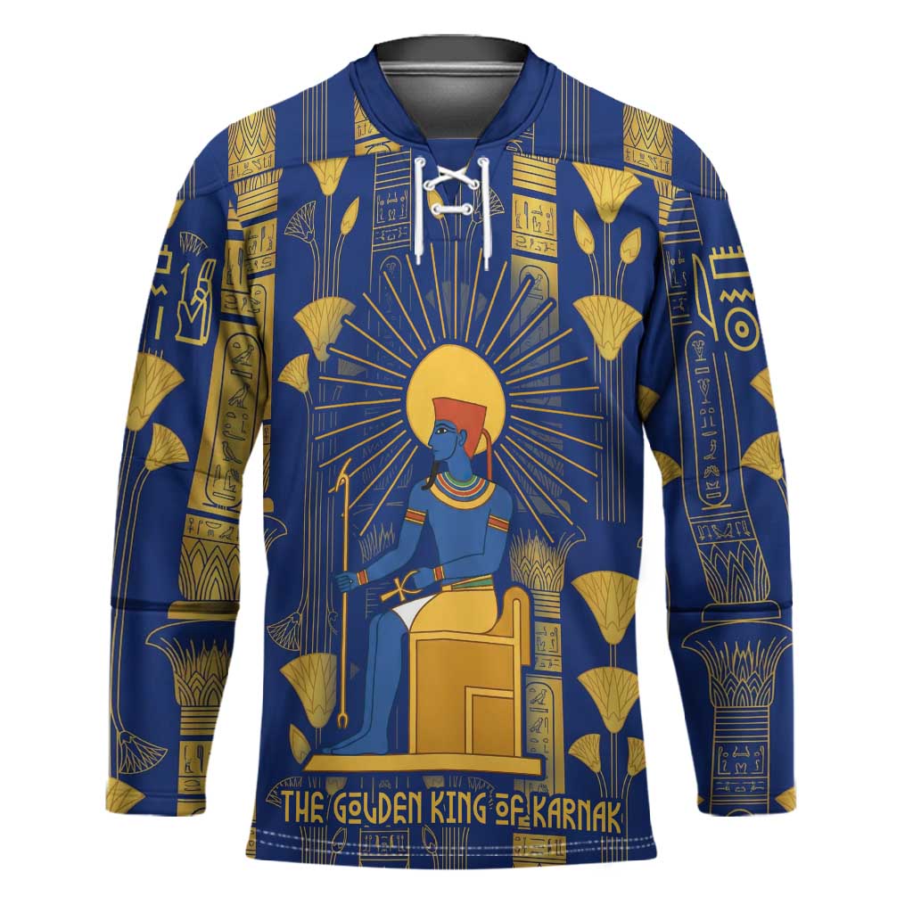 Amun Hockey Jersey Ancient Egyptian Hieroglyphic, Pharaoh and Scarab - African Pride