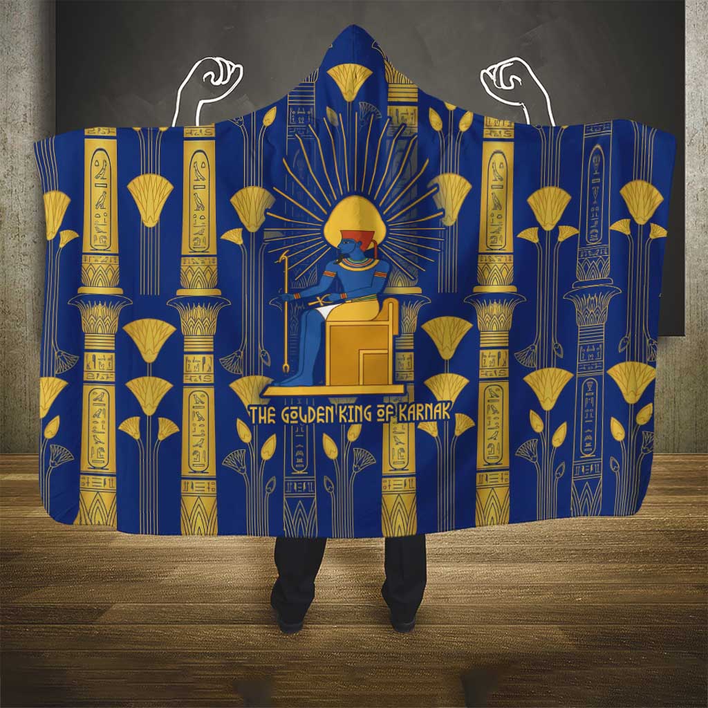 Amun Hooded Blanket Ancient Egyptian Hieroglyphic, Pharaoh and Scarab - African Pride