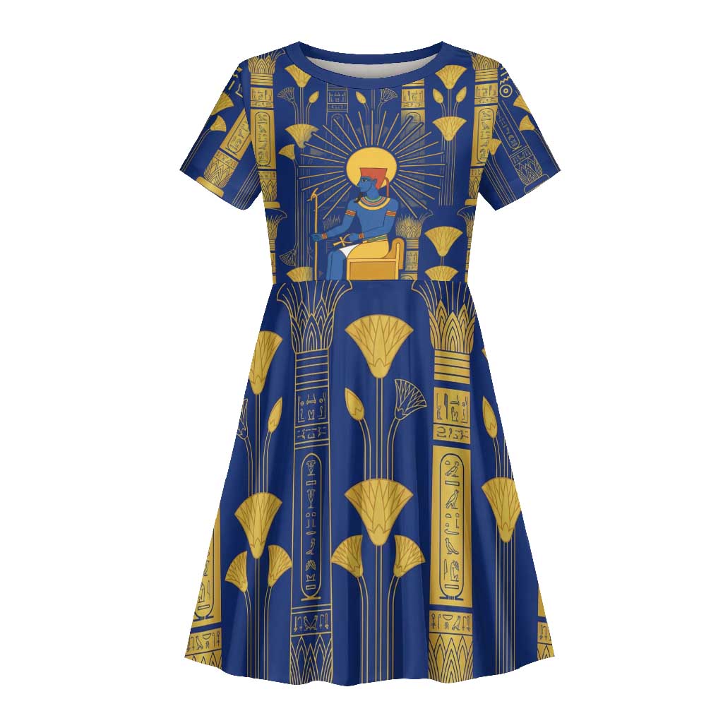 Amun Kid Short Sleeve Dress Ancient Egyptian Hieroglyphic, Pharaoh and Scarab - African Pride