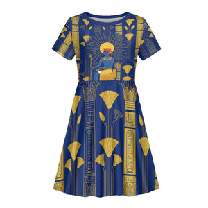 Amun Kid Short Sleeve Dress Ancient Egyptian Hieroglyphic, Pharaoh and Scarab - African Pride
